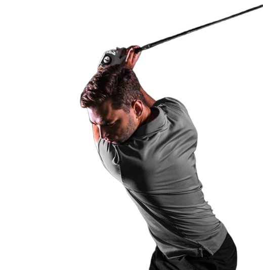 Player Swinging a Golf Club on a dark background