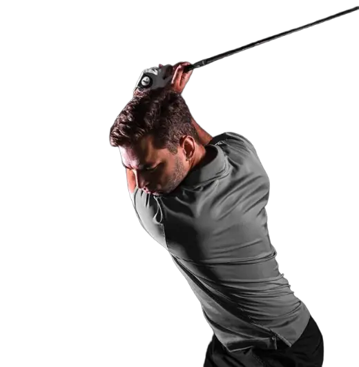 Player Swinging a Golf Club on a dark background